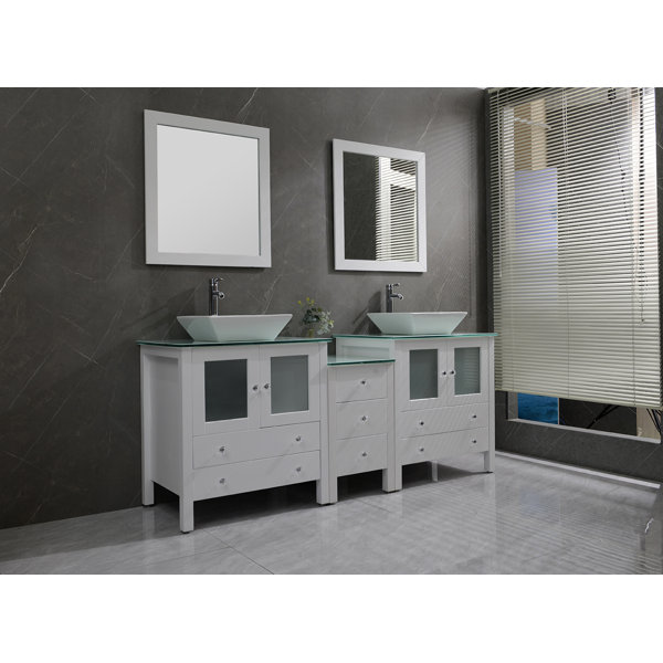 Latitude Run® 74.5'' Freestanding Double Bathroom Vanity with Tempered